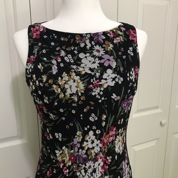 Chaps Ralph Lauren Black Floral Bateau Neck Mermaid Midi Dress 10 - Picture 5 of 15